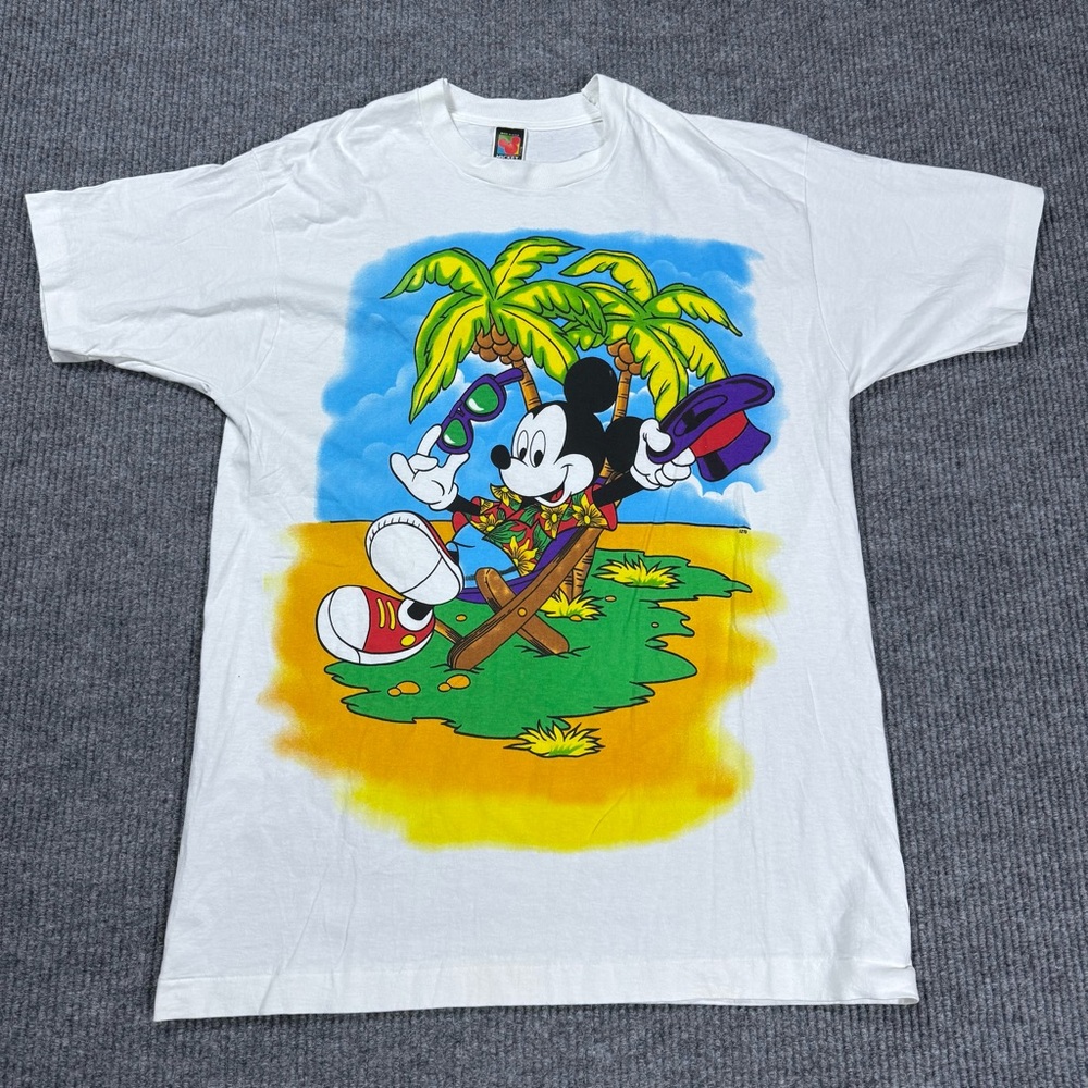 Vintage Disney Mickey Mouse Beach Tropical Colorful Jerry Leigh T-Shirt XL OSFA